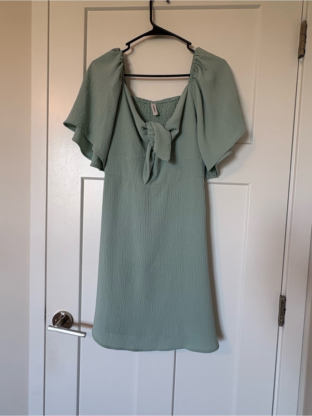 Sage Green Flutter Sleeve Tie-Front Mini Dress